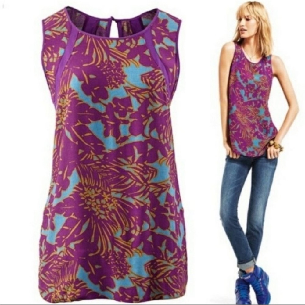 CAbi Palm Grass Tropical Sleeveless Blouse Purple Women’s Sz Small #243